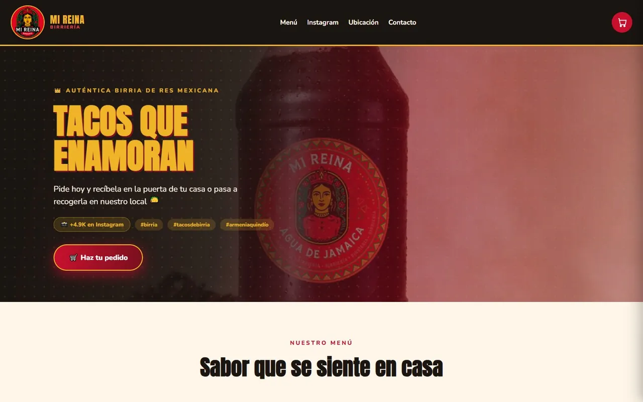 Página de inicio de Mi Reina Birriería en computador