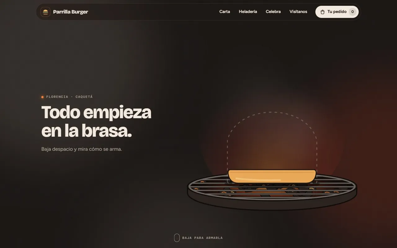 Página de inicio de Parrilla Burger en computador