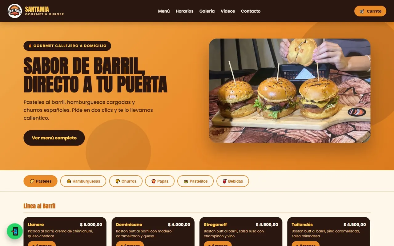 Página de inicio de Santamía Gourmet en computador
